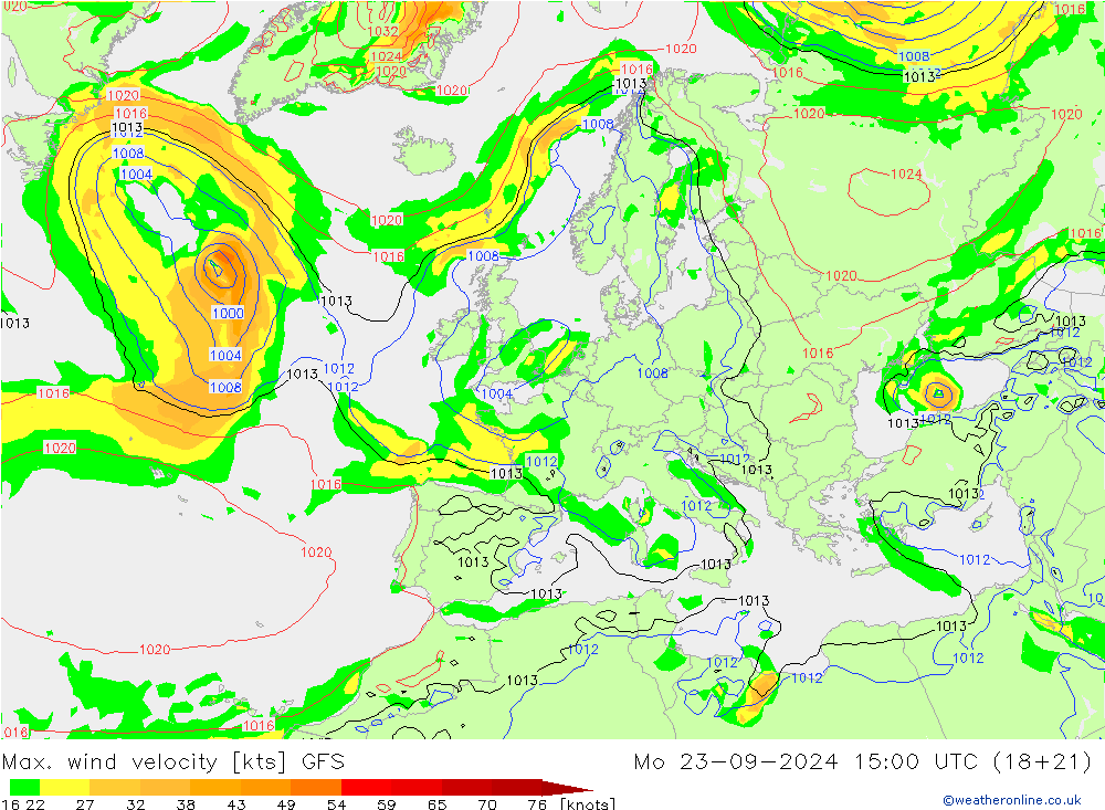 Maks. Rüzgar Hızı GFS Pzt 23.09.2024 15 UTC