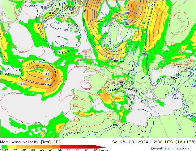 Maks. Rüzgar Hızı GFS Cts 28.09.2024 12 UTC