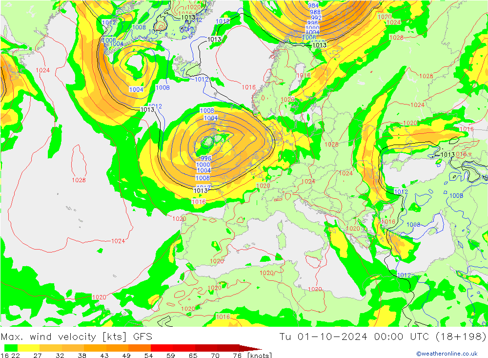 Max. wind velocity GFS mar 01.10.2024 00 UTC