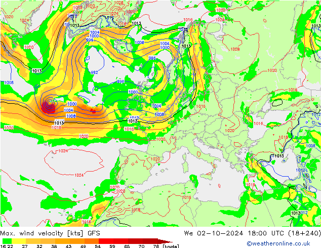 Max. wind velocity GFS  02.10.2024 18 UTC