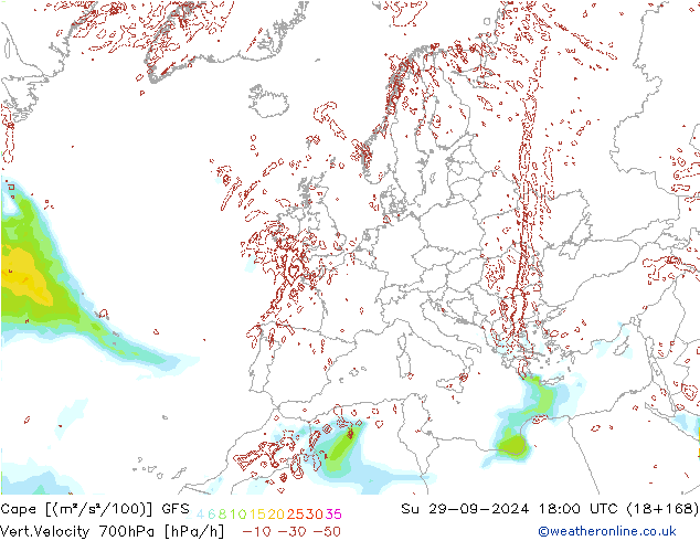 Cape GFS zo 29.09.2024 18 UTC