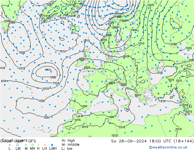 Cloud layer GFS Sáb 28.09.2024 18 UTC