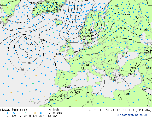 Cloud layer GFS Tu 08.10.2024 18 UTC