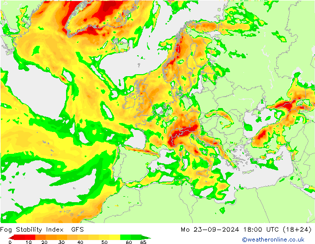 Fog Stability Index GFS lun 23.09.2024 18 UTC