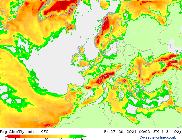 Fog Stability Index GFS  27.09.2024 00 UTC