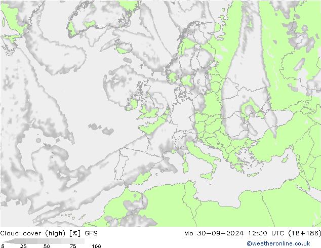 Cloud cover (high) GFS Mo 30.09.2024 12 UTC