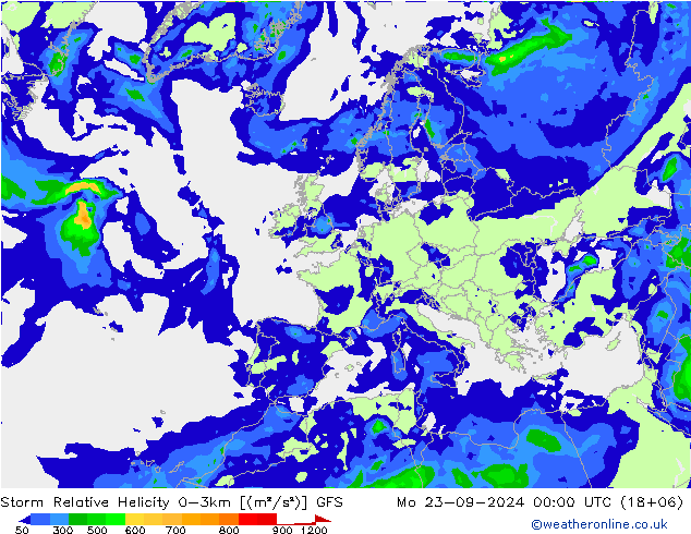 Storm Relative Helicity GFS Po 23.09.2024 00 UTC