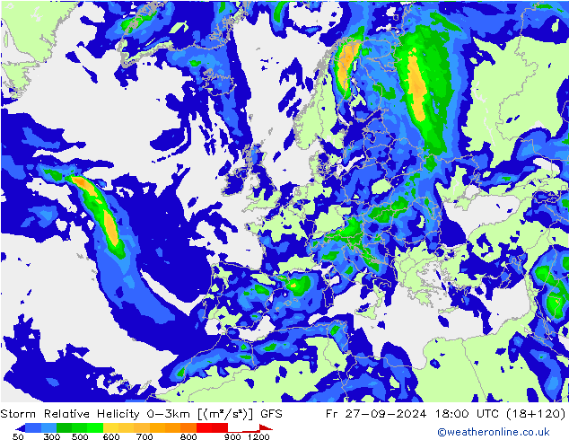 Storm Relative Helicity GFS vr 27.09.2024 18 UTC