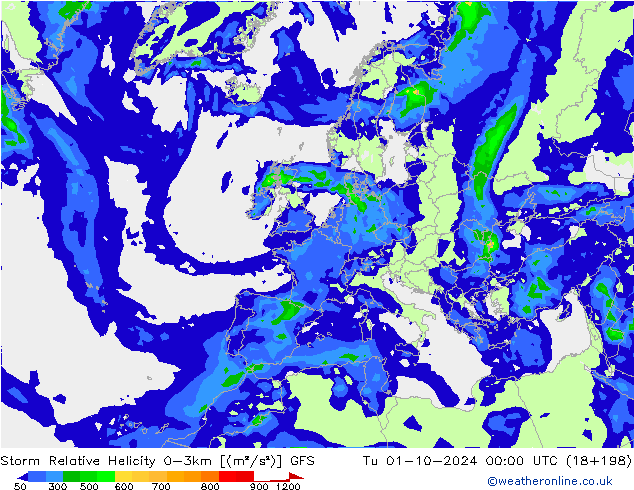 Storm Relative Helicity GFS mar 01.10.2024 00 UTC