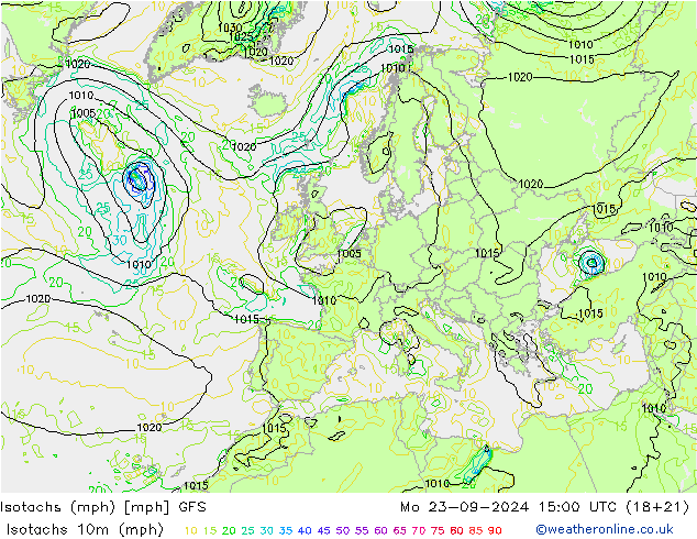 Eşrüzgar Hızları mph GFS Pzt 23.09.2024 15 UTC