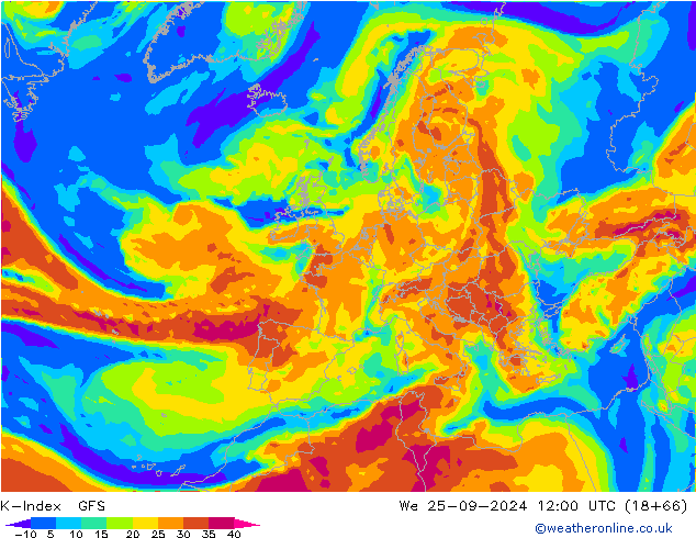 K-İndeksi GFS Çar 25.09.2024 12 UTC