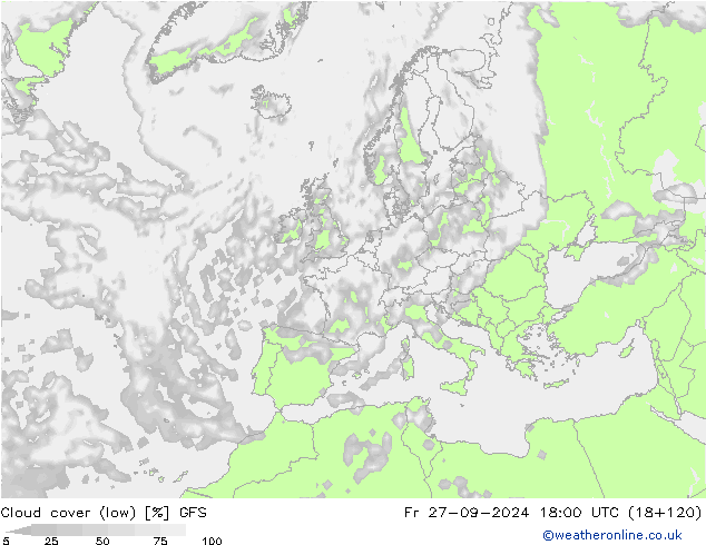 облака (низкий) GFS пт 27.09.2024 18 UTC