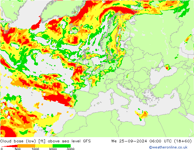 Cloud base (low) GFS śro. 25.09.2024 06 UTC