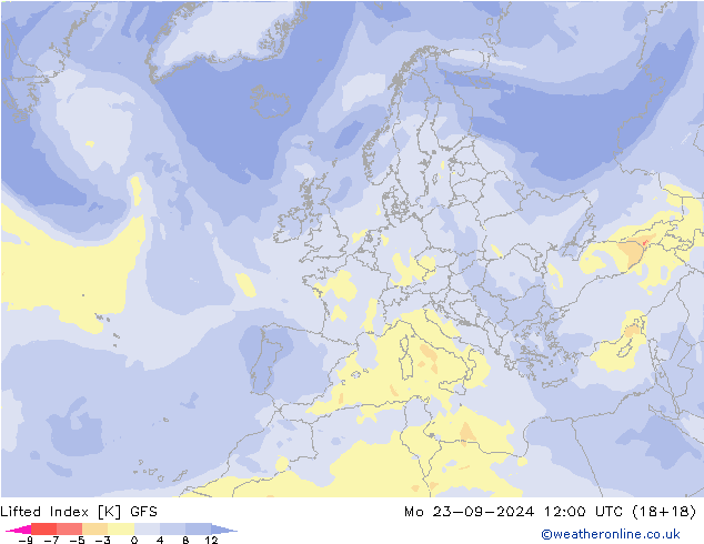 Lifted Index GFS Po 23.09.2024 12 UTC