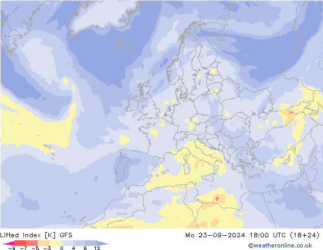 Lifted Index GFS Mo 23.09.2024 18 UTC