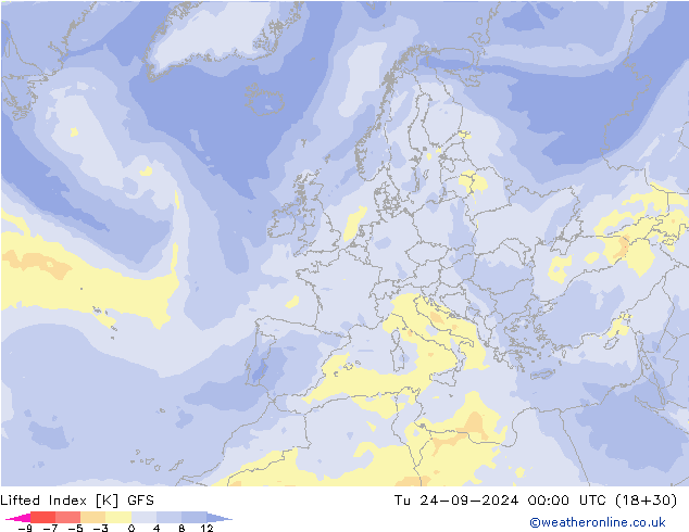 Indice de soulèvement GFS mar 24.09.2024 00 UTC