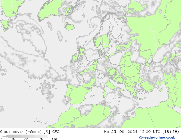 Cloud cover (middle) GFS Mo 23.09.2024 12 UTC