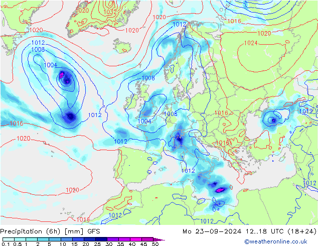 Z500/Rain (+SLP)/Z850 GFS Mo 23.09.2024 18 UTC