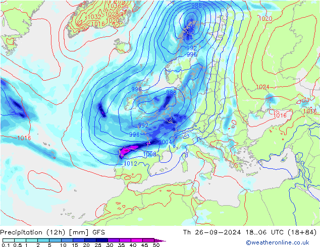 Precipitation (12h) GFS Čt 26.09.2024 06 UTC