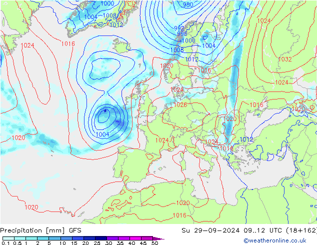 Precipitation GFS Su 29.09.2024 12 UTC