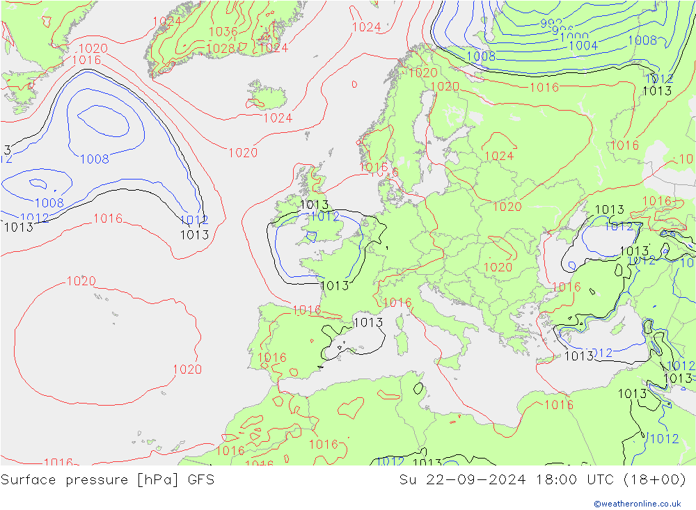 Surface pressure GFS Su 22.09.2024 18 UTC