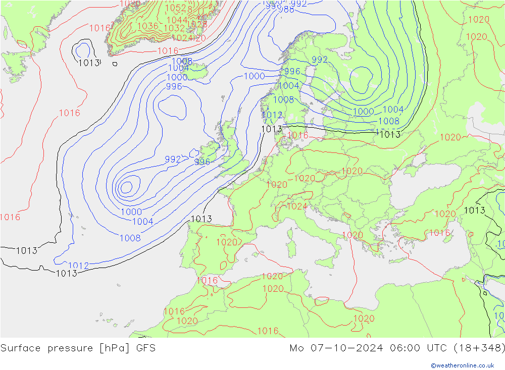 Surface pressure GFS Mo 07.10.2024 06 UTC