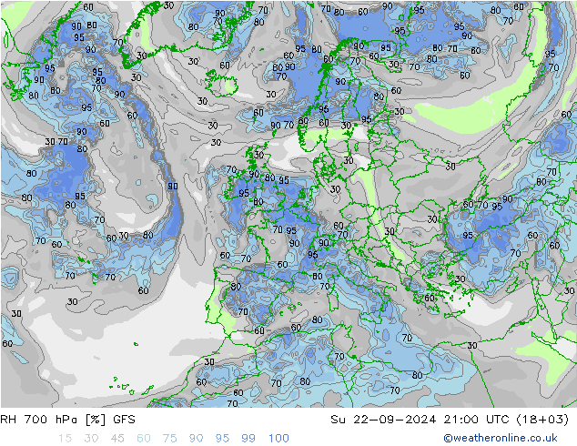 RH 700 hPa GFS So 22.09.2024 21 UTC