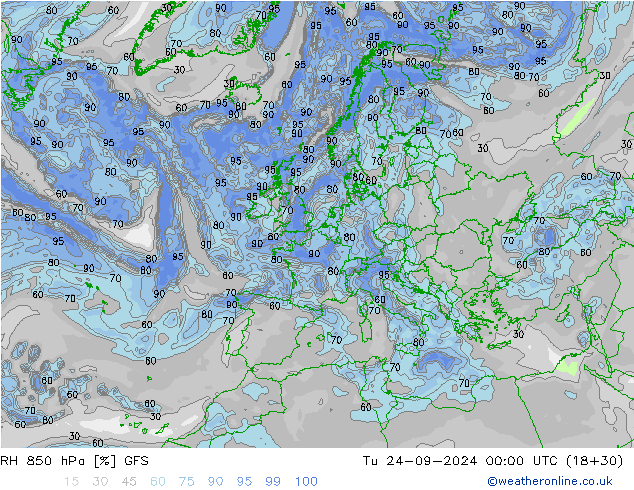 RH 850 hPa GFS Tu 24.09.2024 00 UTC