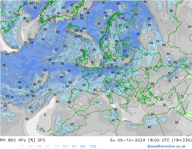 850 hPa Nispi Nem GFS Paz 06.10.2024 18 UTC