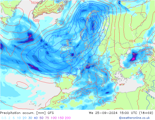 Precipitation accum. GFS We 25.09.2024 15 UTC