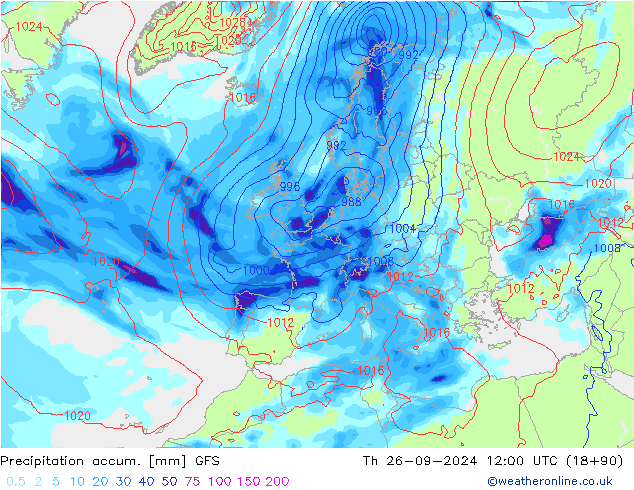 Précipitation accum. GFS jeu 26.09.2024 12 UTC