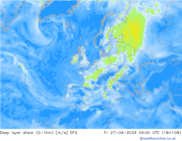 Deep layer shear (0-1km) GFS September 2024