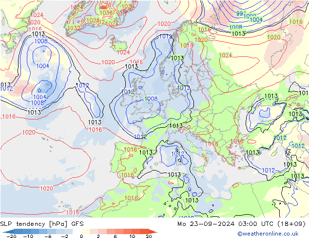 SLP tendency GFS Mo 23.09.2024 03 UTC