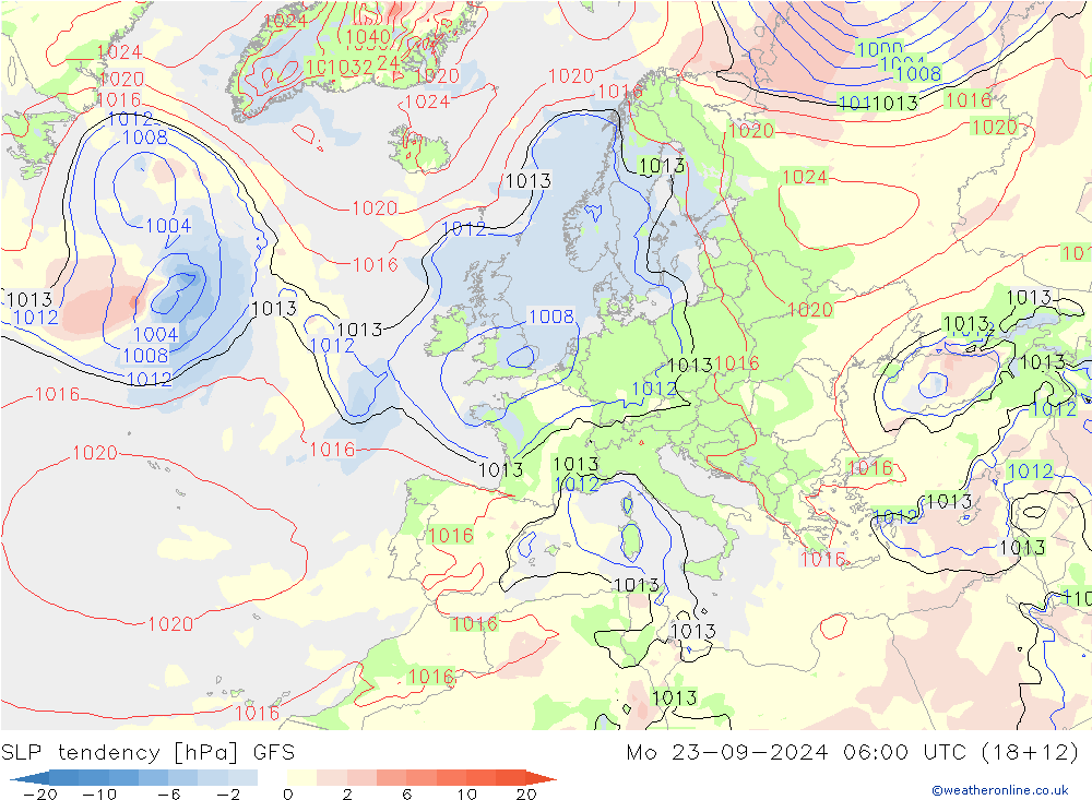 Drucktendenz GFS Mo 23.09.2024 06 UTC