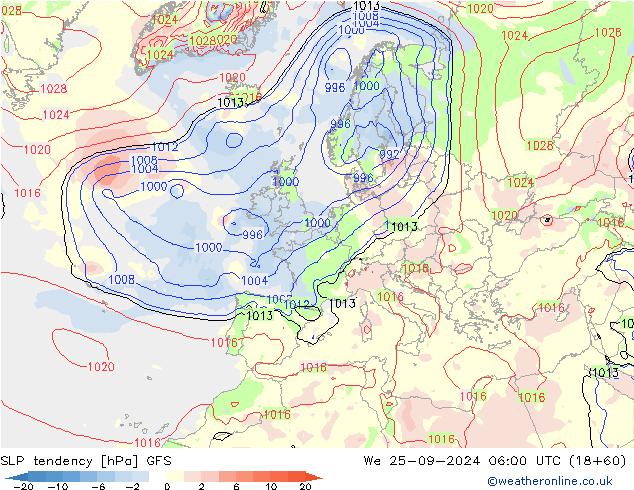 Tendenza di Pressione GFS mer 25.09.2024 06 UTC