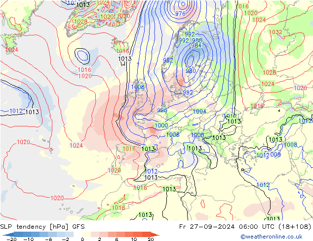 Tendencia de presión GFS vie 27.09.2024 06 UTC