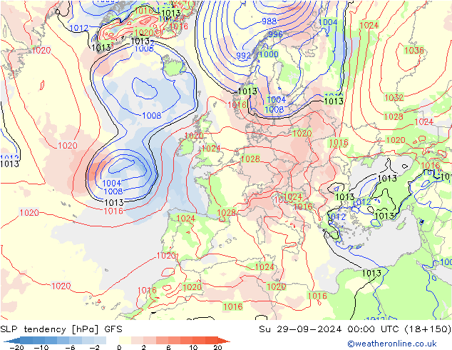 SLP tendency GFS Su 29.09.2024 00 UTC