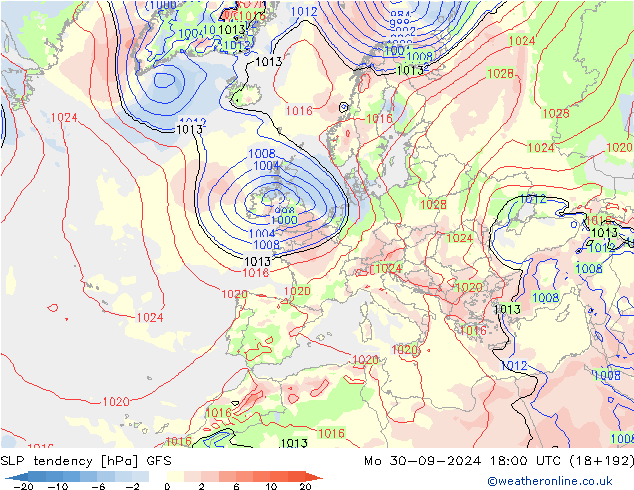 SLP tendency GFS Po 30.09.2024 18 UTC