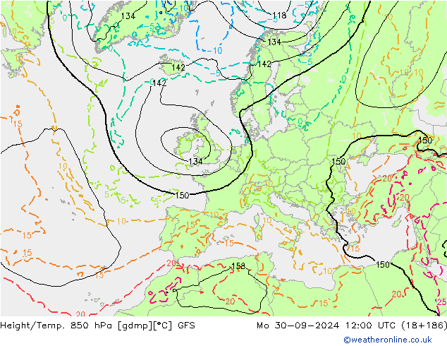 Height/Temp. 850 hPa GFS Mo 30.09.2024 12 UTC