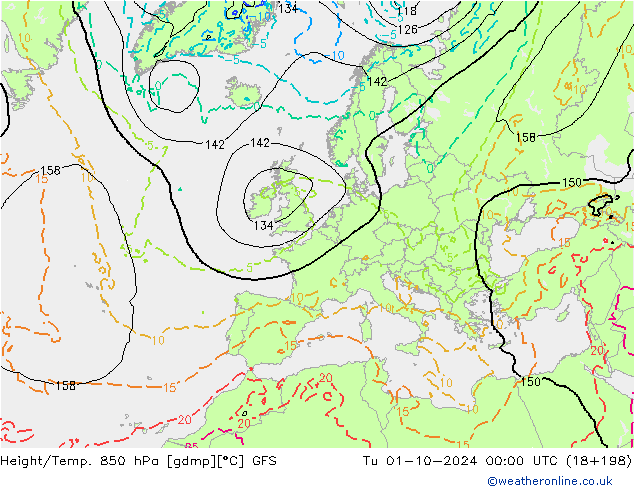 Height/Temp. 850 hPa GFS Di 01.10.2024 00 UTC