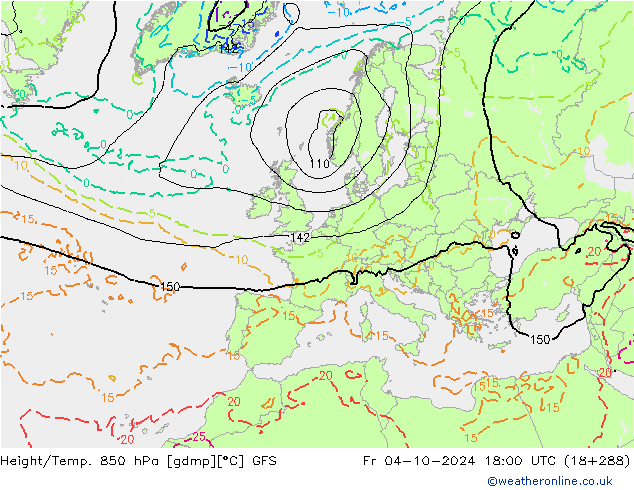 Yükseklik/Sıc. 850 hPa GFS Cu 04.10.2024 18 UTC