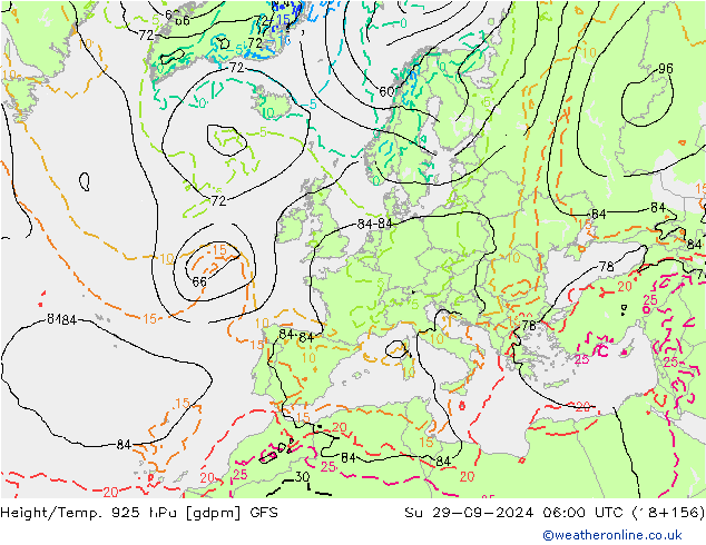 Height/Temp. 925 hPa GFS So 29.09.2024 06 UTC