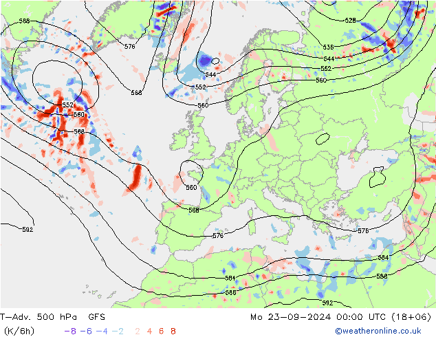 T-Adv. 500 hPa GFS Mo 23.09.2024 00 UTC