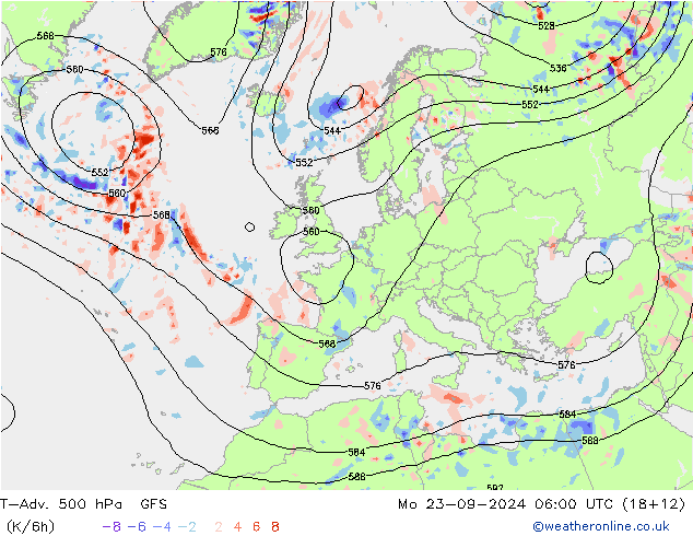 T-Adv. 500 hPa GFS  23.09.2024 06 UTC