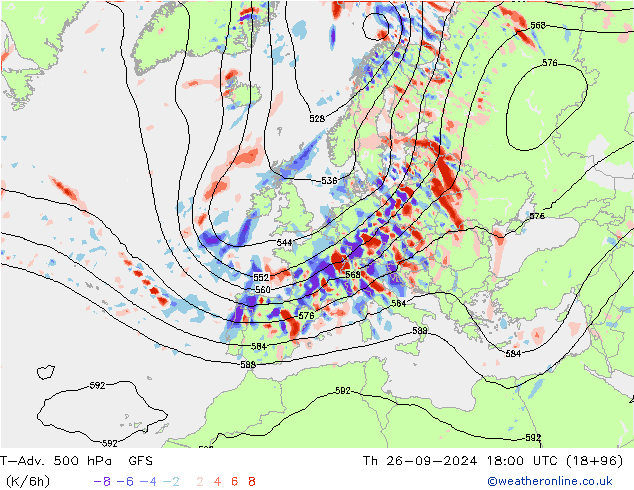 T-Adv. 500 гПа GFS чт 26.09.2024 18 UTC
