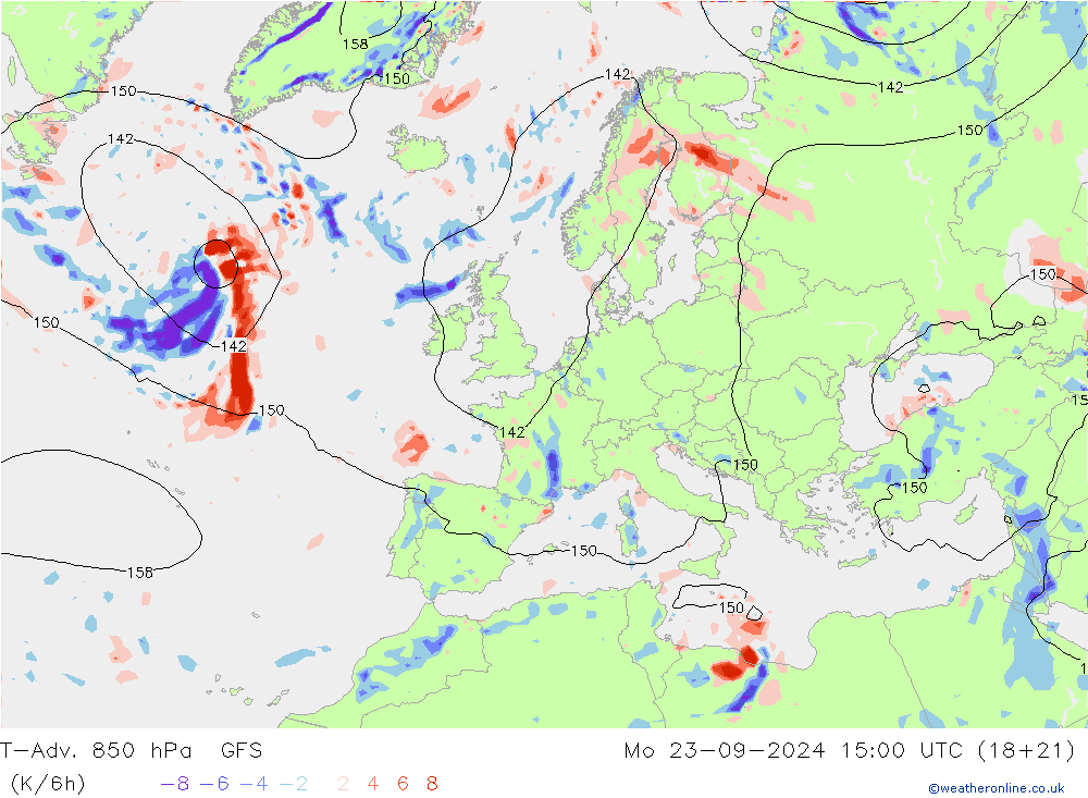 T-Adv. 850 гПа GFS пн 23.09.2024 15 UTC