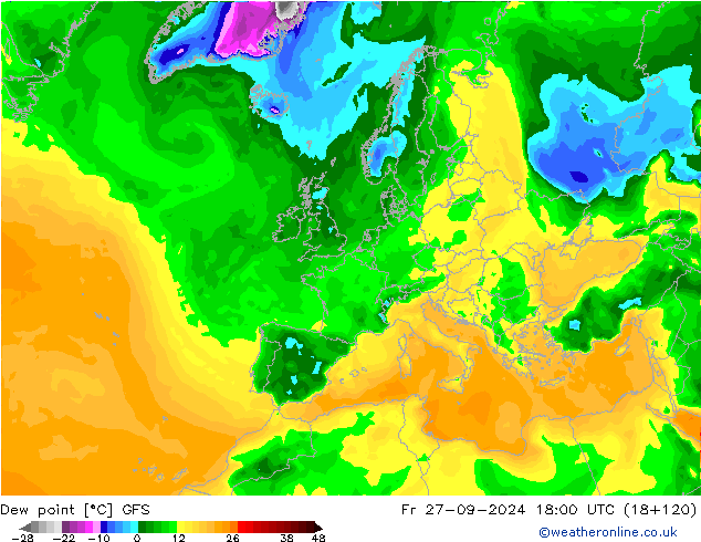 Dauwpunt GFS vr 27.09.2024 18 UTC