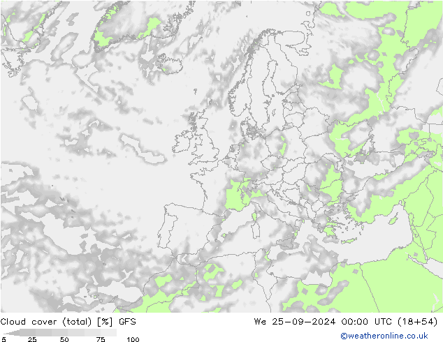 Cloud cover (total) GFS We 25.09.2024 00 UTC