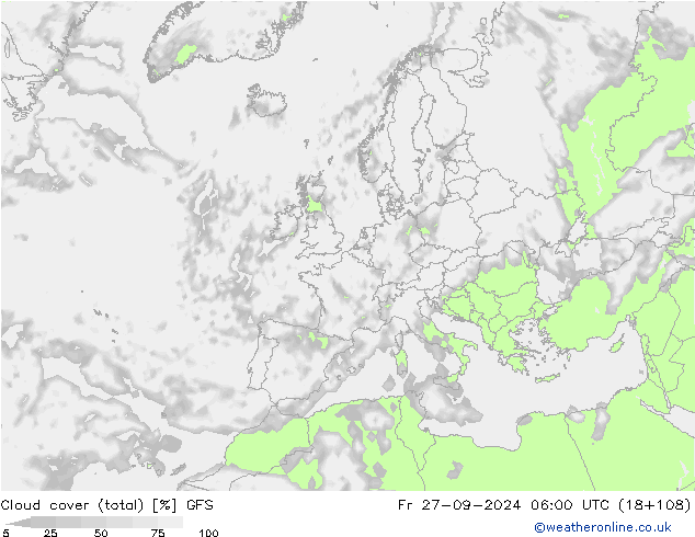 Nuages (total) GFS ven 27.09.2024 06 UTC