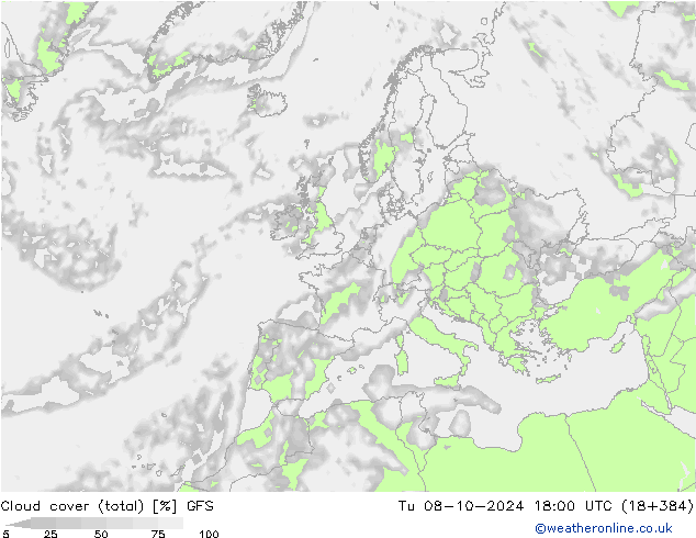 Nubi (totali) GFS mar 08.10.2024 18 UTC